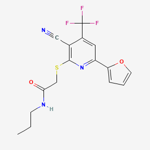 molecular formula C16H14F3N3O2S B6420934 2-{[3-cyano-6-(furan-2-yl)-4-(trifluoromethyl)pyridin-2-yl]sulfanyl}-N-propylacetamide CAS No. 941001-68-9