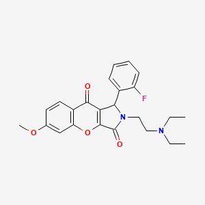 molecular formula C24H25FN2O4 B6421001 2-[2-(diethylamino)ethyl]-1-(2-fluorophenyl)-6-methoxy-1H,2H,3H,9H-chromeno[2,3-c]pyrrole-3,9-dione CAS No. 886156-20-3