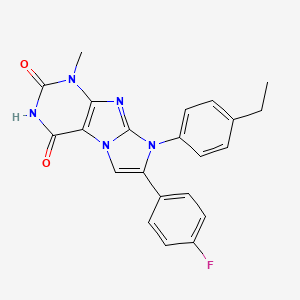 molecular formula C22H18FN5O2 B6421179 8-(4-ethylphenyl)-7-(4-fluorophenyl)-1-methyl-1H,2H,3H,4H,8H-imidazo[1,2-g]purine-2,4-dione CAS No. 922472-00-2