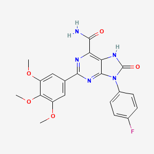 molecular formula C21H18FN5O5 B6421193 9-(4-fluorophenyl)-8-oxo-2-(3,4,5-trimethoxyphenyl)-8,9-dihydro-7H-purine-6-carboxamide CAS No. 869069-08-9