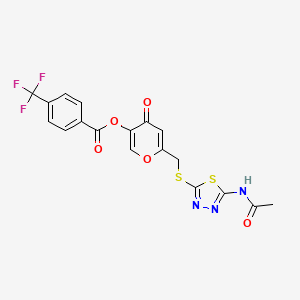 molecular formula C18H12F3N3O5S2 B6421282 6-{[(5-acetamido-1,3,4-thiadiazol-2-yl)sulfanyl]methyl}-4-oxo-4H-pyran-3-yl 4-(trifluoromethyl)benzoate CAS No. 896016-67-4