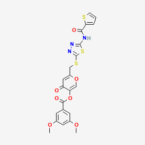 molecular formula C22H17N3O7S3 B6421287 4-oxo-6-({[5-(thiophene-2-amido)-1,3,4-thiadiazol-2-yl]sulfanyl}methyl)-4H-pyran-3-yl 3,5-dimethoxybenzoate CAS No. 877642-75-6