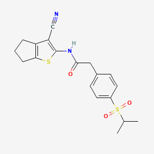 molecular formula C19H20N2O3S2 B6421297 N-{3-cyano-4H,5H,6H-cyclopenta[b]thiophen-2-yl}-2-[4-(propane-2-sulfonyl)phenyl]acetamide CAS No. 955618-78-7