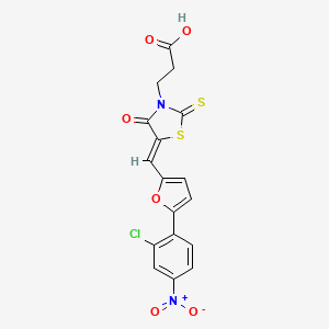 molecular formula C17H11ClN2O6S2 B6421355 3-[(5Z)-5-{[5-(2-chloro-4-nitrophenyl)furan-2-yl]methylidene}-4-oxo-2-sulfanylidene-1,3-thiazolidin-3-yl]propanoic acid CAS No. 612804-01-0