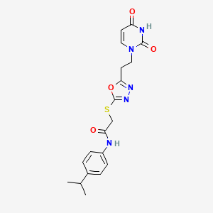molecular formula C19H21N5O4S B6421396 2-({5-[2-(2,4-dioxo-1,2,3,4-tetrahydropyrimidin-1-yl)ethyl]-1,3,4-oxadiazol-2-yl}sulfanyl)-N-[4-(propan-2-yl)phenyl]acetamide CAS No. 946307-16-0