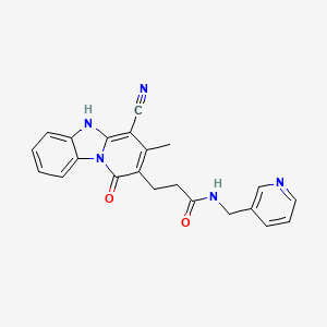 3-{10-cyano-11-methyl-13-oxo-1,8-diazatricyclo[7.4.0.0^{2,7}]trideca-2,4,6,9,11-pentaen-12-yl}-N-[(pyridin-3-yl)methyl]propanamide
