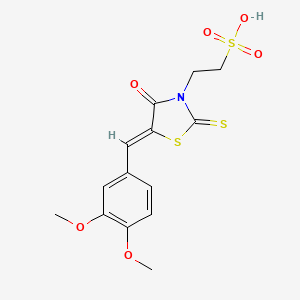 molecular formula C14H15NO6S3 B6421613 2-[(5Z)-5-[(3,4-dimethoxyphenyl)methylidene]-4-oxo-2-sulfanylidene-1,3-thiazolidin-3-yl]ethane-1-sulfonic acid CAS No. 881799-51-5
