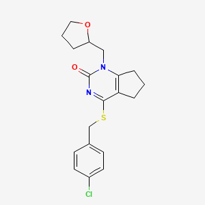 4-{[(4-chlorophenyl)methyl]sulfanyl}-1-[(oxolan-2-yl)methyl]-1H,2H,5H,6H,7H-cyclopenta[d]pyrimidin-2-one