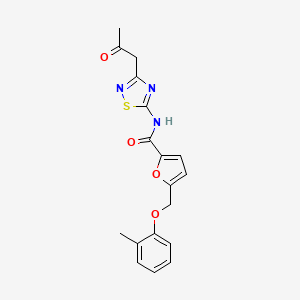 molecular formula C18H17N3O4S B6421749 5-[(2-methylphenoxy)methyl]-N-[3-(2-oxopropyl)-1,2,4-thiadiazol-5-yl]furan-2-carboxamide CAS No. 878716-27-9