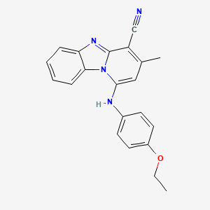 molecular formula C21H18N4O B6421825 13-[(4-ethoxyphenyl)amino]-11-methyl-1,8-diazatricyclo[7.4.0.0^{2,7}]trideca-2(7),3,5,8,10,12-hexaene-10-carbonitrile CAS No. 305334-69-4
