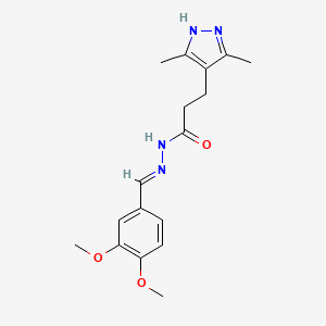 molecular formula C17H22N4O3 B6421857 N'-[(1E)-(3,4-dimethoxyphenyl)methylidene]-3-(3,5-dimethyl-1H-pyrazol-4-yl)propanehydrazide CAS No. 307321-16-0