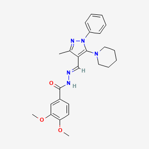 molecular formula C25H29N5O3 B6421932 3,4-dimethoxy-N'-[(1E)-[3-methyl-1-phenyl-5-(piperidin-1-yl)-1H-pyrazol-4-yl]methylidene]benzohydrazide CAS No. 379256-17-4