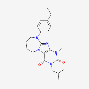 molecular formula C22H29N5O2 B6422003 10-(4-ethylphenyl)-1-methyl-3-(2-methylpropyl)-1H,2H,3H,4H,6H,7H,8H,9H,10H-[1,3]diazepino[1,2-g]purine-2,4-dione CAS No. 887197-51-5