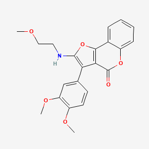 molecular formula C22H21NO6 B6422093 3-(3,4-dimethoxyphenyl)-2-[(2-methoxyethyl)amino]-4H-furo[3,2-c]chromen-4-one CAS No. 938025-50-4