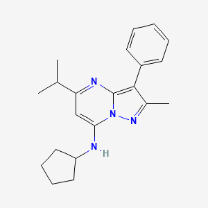 molecular formula C21H26N4 B6422236 N-cyclopentyl-2-methyl-3-phenyl-5-(propan-2-yl)pyrazolo[1,5-a]pyrimidin-7-amine CAS No. 896601-75-5