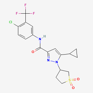 molecular formula C18H17ClF3N3O3S B6422388 N-[4-chloro-3-(trifluoromethyl)phenyl]-5-cyclopropyl-1-(1,1-dioxo-1lambda6-thiolan-3-yl)-1H-pyrazole-3-carboxamide CAS No. 942750-76-7