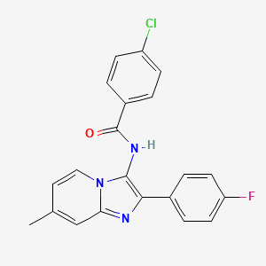 molecular formula C21H15ClFN3O B6422427 4-chloro-N-[2-(4-fluorophenyl)-7-methylimidazo[1,2-a]pyridin-3-yl]benzamide CAS No. 850931-16-7