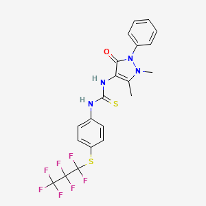 molecular formula C21H17F7N4OS2 B6422461 (Z)-N'-(1,5-dimethyl-3-oxo-2-phenyl-2,3-dihydro-1H-pyrazol-4-yl)-N-{4-[(1,1,2,2,3,3,3-heptafluoropropyl)sulfanyl]phenyl}carbamimidothioic acid CAS No. 304475-00-1