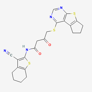 molecular formula C22H20N4O2S3 B6422558 N-(3-cyano-4,5,6,7-tetrahydro-1-benzothiophen-2-yl)-3-oxo-4-{7-thia-9,11-diazatricyclo[6.4.0.0^{2,6}]dodeca-1(8),2(6),9,11-tetraen-12-ylsulfanyl}butanamide CAS No. 6139-20-4