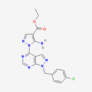 molecular formula C18H16ClN7O2 B6422598 ethyl 5-amino-1-{1-[(4-chlorophenyl)methyl]-1H-pyrazolo[3,4-d]pyrimidin-4-yl}-1H-pyrazole-4-carboxylate CAS No. 1134490-07-5