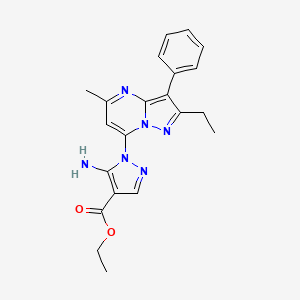 molecular formula C21H22N6O2 B6422639 ethyl 5-amino-1-{2-ethyl-5-methyl-3-phenylpyrazolo[1,5-a]pyrimidin-7-yl}-1H-pyrazole-4-carboxylate CAS No. 1020502-94-6