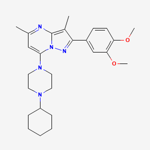molecular formula C26H35N5O2 B6422652 1-cyclohexyl-4-[2-(3,4-dimethoxyphenyl)-3,5-dimethylpyrazolo[1,5-a]pyrimidin-7-yl]piperazine CAS No. 1015580-40-1
