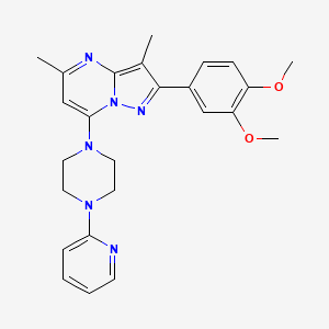 molecular formula C25H28N6O2 B6422662 1-[2-(3,4-dimethoxyphenyl)-3,5-dimethylpyrazolo[1,5-a]pyrimidin-7-yl]-4-(pyridin-2-yl)piperazine CAS No. 1015596-66-3