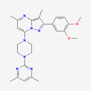 molecular formula C26H31N7O2 B6422664 2-{4-[2-(3,4-dimethoxyphenyl)-3,5-dimethylpyrazolo[1,5-a]pyrimidin-7-yl]piperazin-1-yl}-4,6-dimethylpyrimidine CAS No. 1015543-30-2