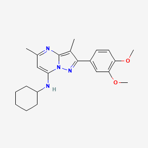 molecular formula C22H28N4O2 B6422726 N-cyclohexyl-2-(3,4-dimethoxyphenyl)-3,5-dimethylpyrazolo[1,5-a]pyrimidin-7-amine CAS No. 1015543-68-6