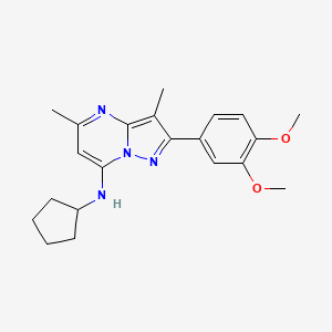 molecular formula C21H26N4O2 B6422760 N-cyclopentyl-2-(3,4-dimethoxyphenyl)-3,5-dimethylpyrazolo[1,5-a]pyrimidin-7-amine CAS No. 1015581-27-7