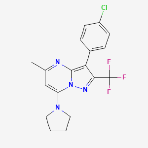 molecular formula C18H16ClF3N4 B6422787 1-[3-(4-chlorophenyl)-5-methyl-2-(trifluoromethyl)pyrazolo[1,5-a]pyrimidin-7-yl]pyrrolidine CAS No. 1015597-99-5