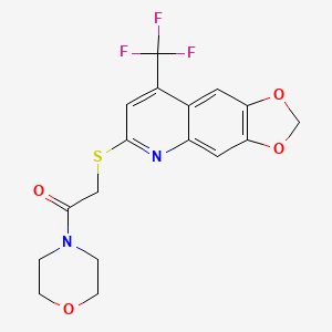 molecular formula C17H15F3N2O4S B6422965 1-(morpholin-4-yl)-2-{[8-(trifluoromethyl)-2H-[1,3]dioxolo[4,5-g]quinolin-6-yl]sulfanyl}ethan-1-one CAS No. 943413-85-2