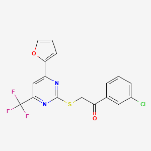 molecular formula C17H10ClF3N2O2S B6422971 1-(3-chlorophenyl)-2-{[4-(furan-2-yl)-6-(trifluoromethyl)pyrimidin-2-yl]sulfanyl}ethan-1-one CAS No. 924868-31-5