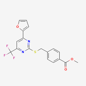 molecular formula C18H13F3N2O3S B6422977 methyl 4-({[4-(furan-2-yl)-6-(trifluoromethyl)pyrimidin-2-yl]sulfanyl}methyl)benzoate CAS No. 946202-30-8