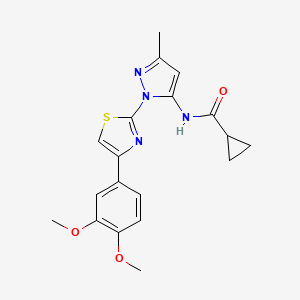 molecular formula C19H20N4O3S B6423029 N-{1-[4-(3,4-dimethoxyphenyl)-1,3-thiazol-2-yl]-3-methyl-1H-pyrazol-5-yl}cyclopropanecarboxamide CAS No. 1019095-99-8
