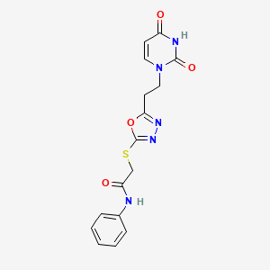 molecular formula C16H15N5O4S B6423032 2-({5-[2-(2,4-dioxo-1,2,3,4-tetrahydropyrimidin-1-yl)ethyl]-1,3,4-oxadiazol-2-yl}sulfanyl)-N-phenylacetamide CAS No. 946240-70-6