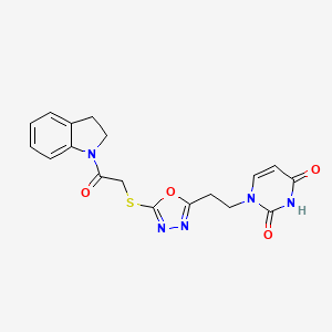 molecular formula C18H17N5O4S B6423033 1-[2-(5-{[2-(2,3-dihydro-1H-indol-1-yl)-2-oxoethyl]sulfanyl}-1,3,4-oxadiazol-2-yl)ethyl]-1,2,3,4-tetrahydropyrimidine-2,4-dione CAS No. 946240-74-0