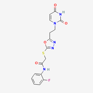 molecular formula C16H14FN5O4S B6423040 2-({5-[2-(2,4-dioxo-1,2,3,4-tetrahydropyrimidin-1-yl)ethyl]-1,3,4-oxadiazol-2-yl}sulfanyl)-N-(2-fluorophenyl)acetamide CAS No. 946240-82-0