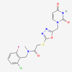 molecular formula C17H15ClFN5O4S B6423182 N-[(2-chloro-6-fluorophenyl)methyl]-2-({5-[(2,4-dioxo-1,2,3,4-tetrahydropyrimidin-1-yl)methyl]-1,3,4-oxadiazol-2-yl}sulfanyl)-N-methylacetamide CAS No. 1091461-49-2