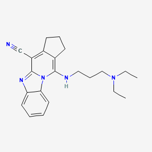 molecular formula C22H27N5 B6423225 16-{[3-(diethylamino)propyl]amino}-1,8-diazatetracyclo[7.7.0.0^{2,7}.0^{11,15}]hexadeca-2(7),3,5,8,10,15-hexaene-10-carbonitrile CAS No. 384802-64-6