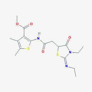 molecular formula C17H23N3O4S2 B6423233 methyl 2-{2-[(2E)-3-ethyl-2-(ethylimino)-4-oxo-1,3-thiazolidin-5-yl]acetamido}-4,5-dimethylthiophene-3-carboxylate CAS No. 6148-39-6