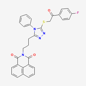 3-[3-(5-{[2-(4-fluorophenyl)-2-oxoethyl]sulfanyl}-4-phenyl-4H-1,2,4-triazol-3-yl)propyl]-3-azatricyclo[7.3.1.0^{5,13}]trideca-1(12),5,7,9(13),10-pentaene-2,4-dione