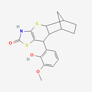 molecular formula C18H19NO3S2 B6423292 9-(2-hydroxy-3-methoxyphenyl)-3,7-dithia-5-azatetracyclo[9.2.1.0^{2,10}.0^{4,8}]tetradec-4(8)-en-6-one CAS No. 1212292-20-0