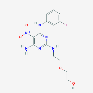 molecular formula C14H17FN6O4 B6423342 2-[2-({4-amino-6-[(3-fluorophenyl)amino]-5-nitropyrimidin-2-yl}amino)ethoxy]ethan-1-ol CAS No. 586998-86-9