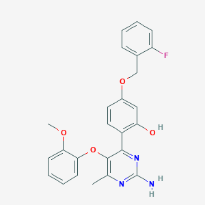 molecular formula C25H22FN3O4 B6423370 2-[2-amino-5-(2-methoxyphenoxy)-6-methylpyrimidin-4-yl]-5-[(2-fluorophenyl)methoxy]phenol CAS No. 850746-07-5
