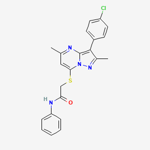 molecular formula C22H19ClN4OS B6423408 2-{[3-(4-chlorophenyl)-2,5-dimethylpyrazolo[1,5-a]pyrimidin-7-yl]sulfanyl}-N-phenylacetamide CAS No. 862192-20-9