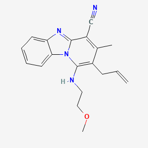 molecular formula C19H20N4O B6423422 13-[(2-methoxyethyl)amino]-11-methyl-12-(prop-2-en-1-yl)-1,8-diazatricyclo[7.4.0.0^{2,7}]trideca-2(7),3,5,8,10,12-hexaene-10-carbonitrile CAS No. 612037-49-7
