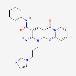 molecular formula C25H29N7O2 B6423486 N-cyclohexyl-7-[3-(1H-imidazol-1-yl)propyl]-6-imino-11-methyl-2-oxo-1,7,9-triazatricyclo[8.4.0.0^{3,8}]tetradeca-3(8),4,9,11,13-pentaene-5-carboxamide CAS No. 607387-26-8