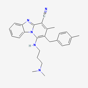 molecular formula C26H29N5 B6423488 13-{[3-(dimethylamino)propyl]amino}-11-methyl-12-[(4-methylphenyl)methyl]-1,8-diazatricyclo[7.4.0.0^{2,7}]trideca-2(7),3,5,8,10,12-hexaene-10-carbonitrile CAS No. 848930-68-7