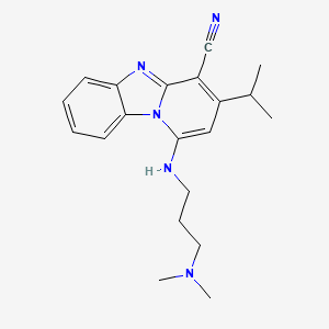 molecular formula C20H25N5 B6423500 13-{[3-(dimethylamino)propyl]amino}-11-(propan-2-yl)-1,8-diazatricyclo[7.4.0.0^{2,7}]trideca-2(7),3,5,8,10,12-hexaene-10-carbonitrile CAS No. 611197-76-3